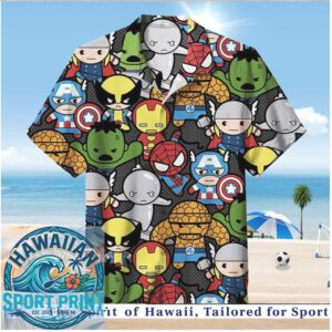 Chibi Marvel Superheroes Comic Book Characters Hawaiian Shirt