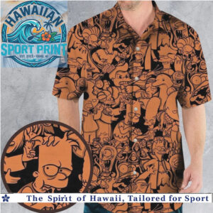 Classic Cartoon Characters Orange Silhouette Hawaiian Shirt