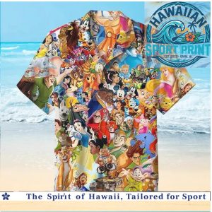 Classic Disney Characters Cartoon Animation Collage Hawaiian Shirt