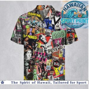 Classic Punk Rock Music Bands Collage Retro Hawaiian Shirt