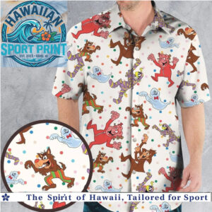Classic Retro Cartoon Monsters Polka Dot Fun Hawaiian Shirt