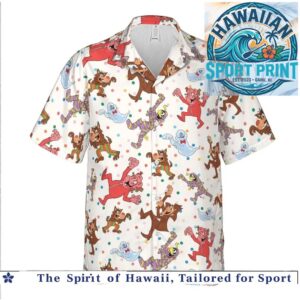 Classic Retro Cartoon Monsters Polka Dot Fun Hawaiian Shirt