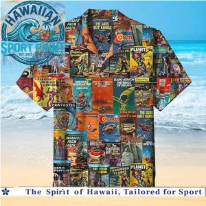 Classic Sci Fi Pulp Fiction Magazine Covers Collage Hawaiian Shirt