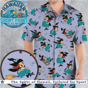 Classic Witch Broomstick Magic Spooky Cartoon Tropical Hawaiian Shirt