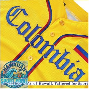 Colombia Flag Custom Name Yellow Blue Baseball Jersey