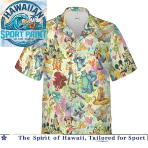 Colorful Classic Disney Characters Castle Tropical Hawaiian Shirt