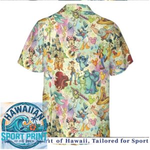 Colorful Classic Disney Characters Castle Tropical Hawaiian Shirt
