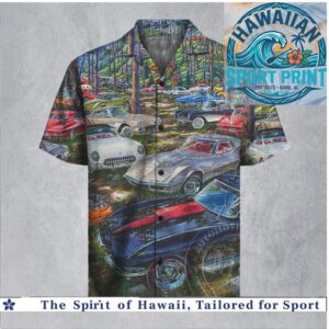 Corvette Classic Cars Vintage Forest Road Automotive Hawaiian Shirt