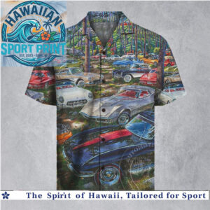 Corvette Classic Cars Vintage Forest Road Automotive Hawaiian Shirt