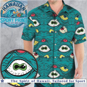 Creepy Eyes Surreal Art Teal Pattern Hawaiian Shirt