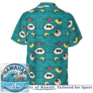 Creepy Eyes Surreal Art Teal Pattern Hawaiian Shirt