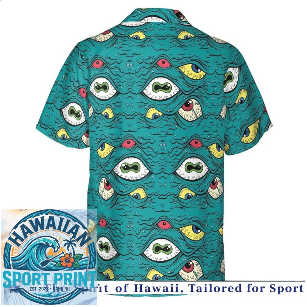Creepy Eyes Surreal Art Teal Pattern Hawaiian Shirt Creepy Eyes Surreal Art Teal Pattern Hawaiian Shirt