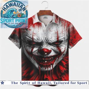Creepy Pennywise Clown Blood Splatter Scary Halloween Hawaiian Shirt