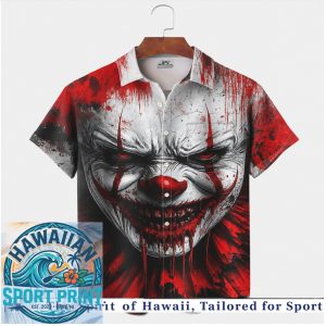 Creepy Pennywise Clown Blood Splatter Scary Halloween Hawaiian Shirt