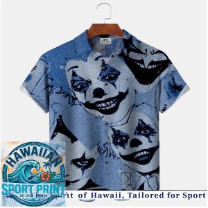 Creepy Smiling Horror Clown Face Spooky Halloween Hawaiian Shirt