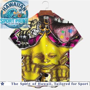 Creepy Yellow Star Face Abstract Graffiti Y2K Grunge Hawaiian Shirt