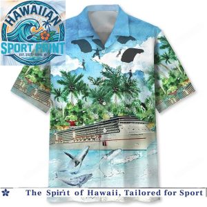 Cruise Ship Whale Ocean Paragliding Tropical Beach Hawaiian Shirt