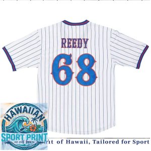 Custom Benchwarmers Pinstripe Baseball Jersey Blue And Red