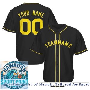 Custom Black Yellow Baseball Jersey Personalized Team Name Shirt