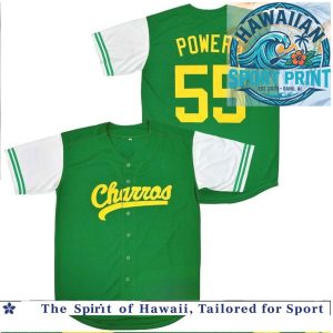 Custom Churros Green White Baseball Jersey Powers 55