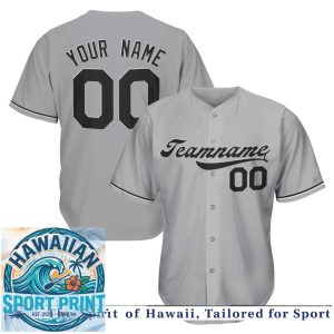 Custom Grey Black Baseball Jersey Personalized Team Name Shirt