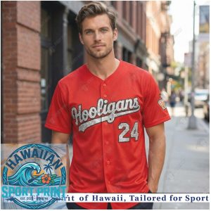 Custom Hooligans Red Glitter Mars 24 Baseball Jersey