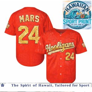 Custom Hooligans Red Glitter Mars 24 Baseball Jersey