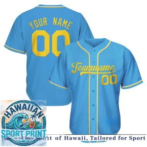 Custom Light Blue Yellow Baseball Jersey Personalized Team Shirt