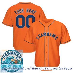Custom Orange Navy Blue Baseball Jersey Personalized Team Shirt