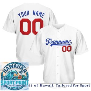 Custom White Blue Red Baseball Jersey Personalized Team Name Shirt