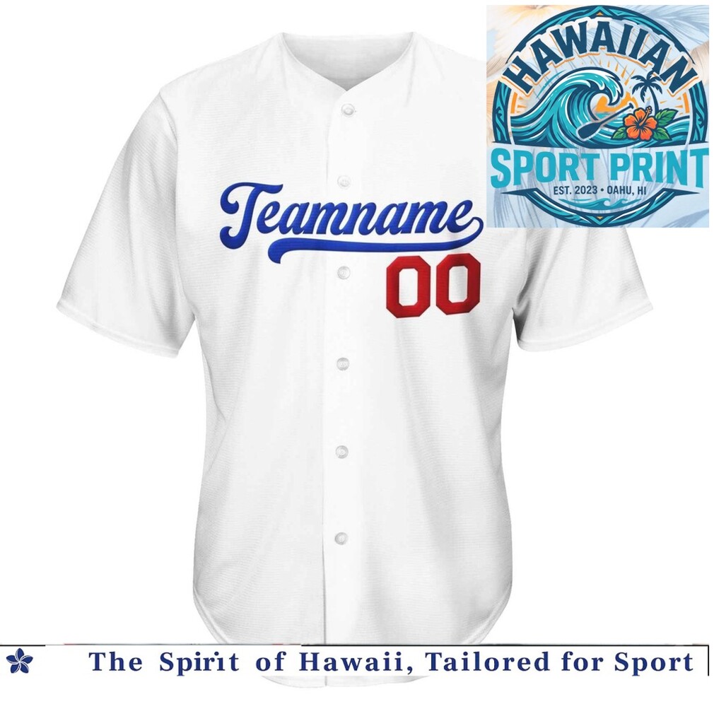 Custom White Blue Red Baseball Jersey Personalized Team Name Shirt Custom White Blue Red Baseball Jersey Personalized Team Name Shirt