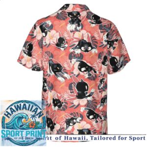 Cute Black Cat Tropical Hibiscus Floral Summer Hawaiian Shirt