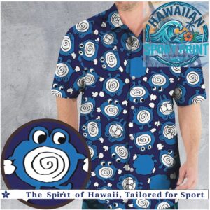 Cute Blue Poliwag Pokemon Character Tropical Hawaiian Shirt