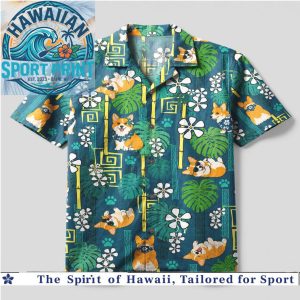 Cute Corgi Dog Bamboo Leaves Summer Tropical Hawaiian Shirt