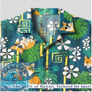 Cute Corgi Dog Bamboo Leaves Summer Tropical Hawaiian Shirt