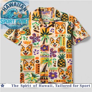 Cute Corgi Pineapple Tropical Fruit Pattern Summer Hawaiian Shirt