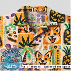 Cute Corgi Pineapple Tropical Fruit Pattern Summer Hawaiian Shirt