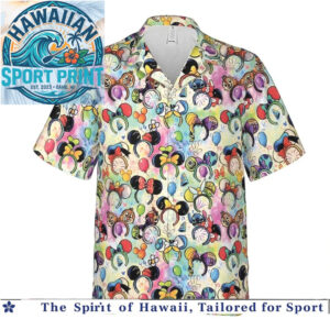 Cute Disney Theme Park Mouse Ears Balloons Tie Dye Hawaiian Shirt