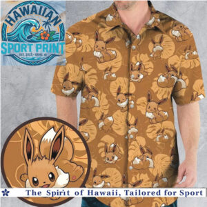 Cute Eevee Pokémon Brown Floral Pattern Anime Hawaiian Shirt