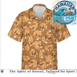 Cute Eevee Pokémon Brown Floral Pattern Anime Hawaiian Shirt