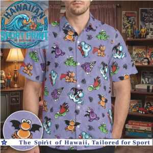 Cute Halloween Witch Ghosts And Bats Purple Hawaiian Shirt