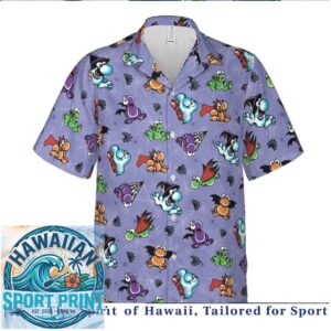 Cute Halloween Witch Ghosts And Bats Purple Hawaiian Shirt