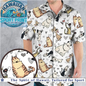 Cute Kawaii Cats And Dogs Hearts Pattern Aloha Hawaiian Shirt