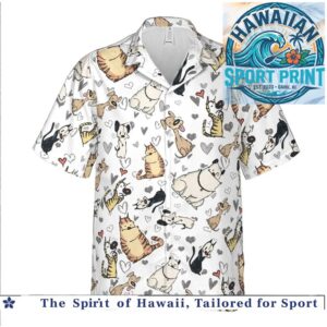 Cute Kawaii Cats And Dogs Hearts Pattern Aloha Hawaiian Shirt