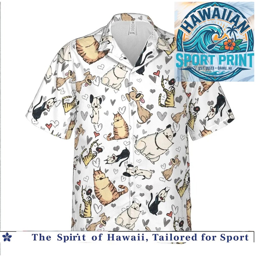 Cute Kawaii Cats And Dogs Hearts Pattern Aloha Hawaiian Shirt Cute Kawaii Cats And Dogs Hearts Pattern Aloha Hawaiian Shirt