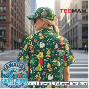 Cute Pokemon Grass Starter Characters Floral Pattern Hawaiian Shirt