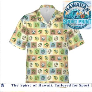Cute Pokemon Starter Faces Grid Pattern Aloha Hawaiian Shirt
