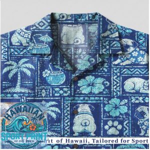 Cute Pug Dog Tropical Summer Blue Pattern Hawaiian Shirt