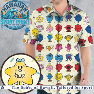 Cute Retro Cartoon Star Character Smiley Pattern Tropical Hawaiian Shirt