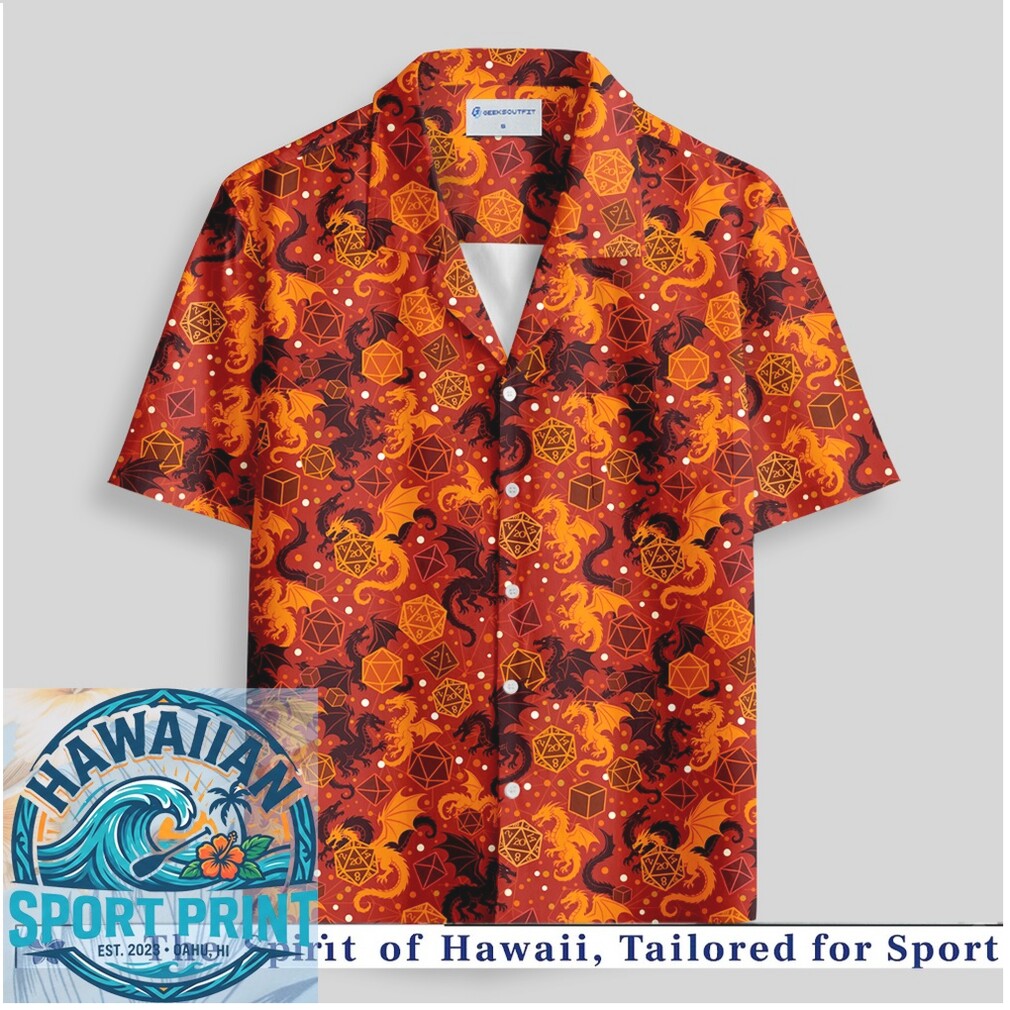D&D Dragons and Dice Fantasy Gaming Red Hawaiian Shirt D&D Dragons and Dice Fantasy Gaming Red Hawaiian Shirt